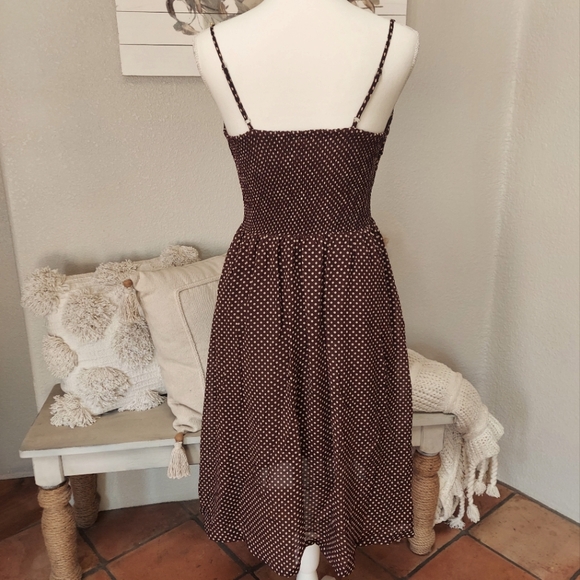 Skylar+Madison Midi Brown Polkadot Flowing Cutout Swing Summer Dress Size Small - Picture 6 of 7
